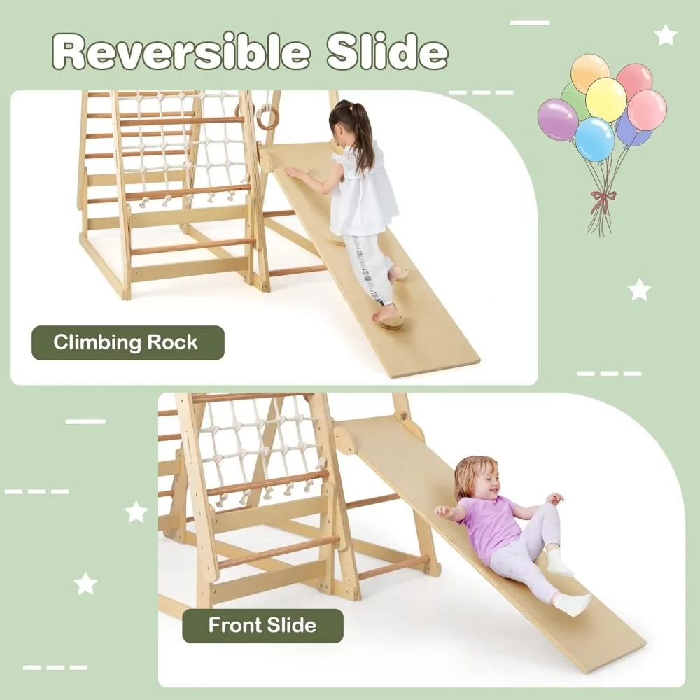 مجموعة لعب مونتيسوري الخشبية 7 في 1 للأطفال: متسلق داخلي مع ميزات الخيمة والانزلاق والتسلق