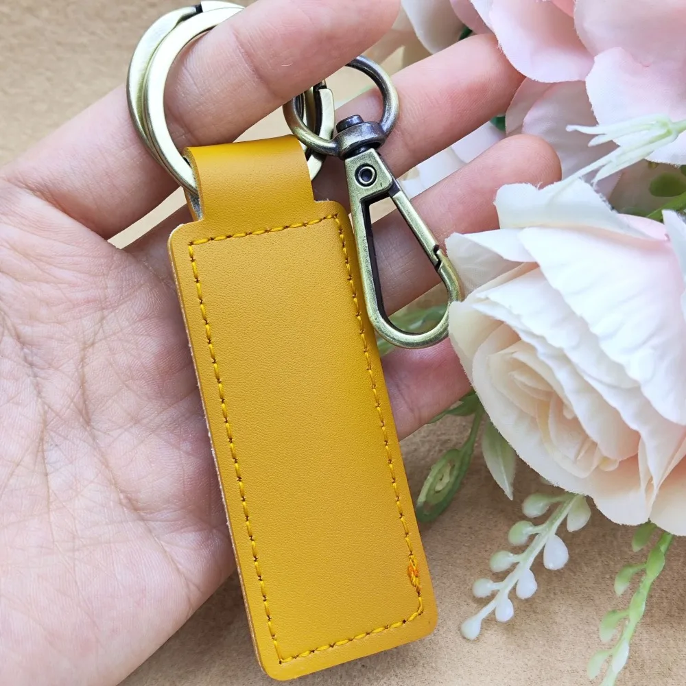 

HandmadeLaser Leather Keychain Company Hotel Name Number Key Chain Ring Engrave Vintage Keyring for Men Women Retro Copper Gift