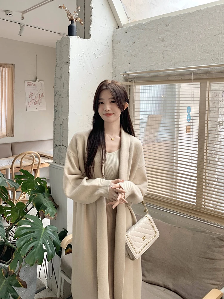 

Женский вязаный шерстяной кардиган Hellokay свободного кроя средней длины в корейском стиле, весенне-осенний теплый свитер-пальто