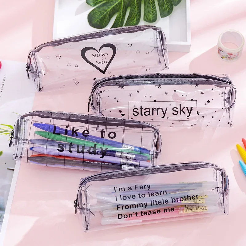 PU Transparent Letter Kawaii Pouch Pencil Bag Makeup Purse Holder for Cute Stationary School Supplies