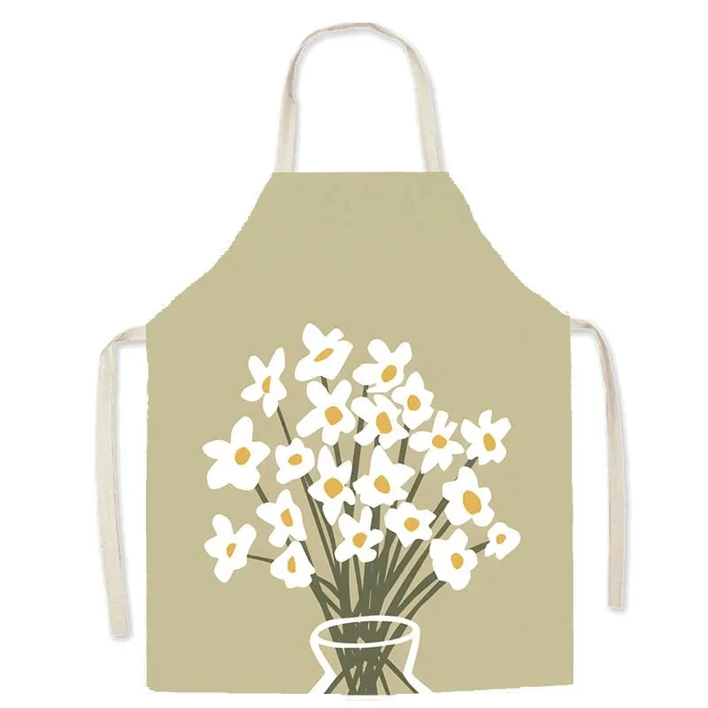 

Nordic Abstract Art Flower Kitchen Apron For Women Minimalist Cooking Baking Accessories Sleeveless Linen Bib Home Cleaning Bib