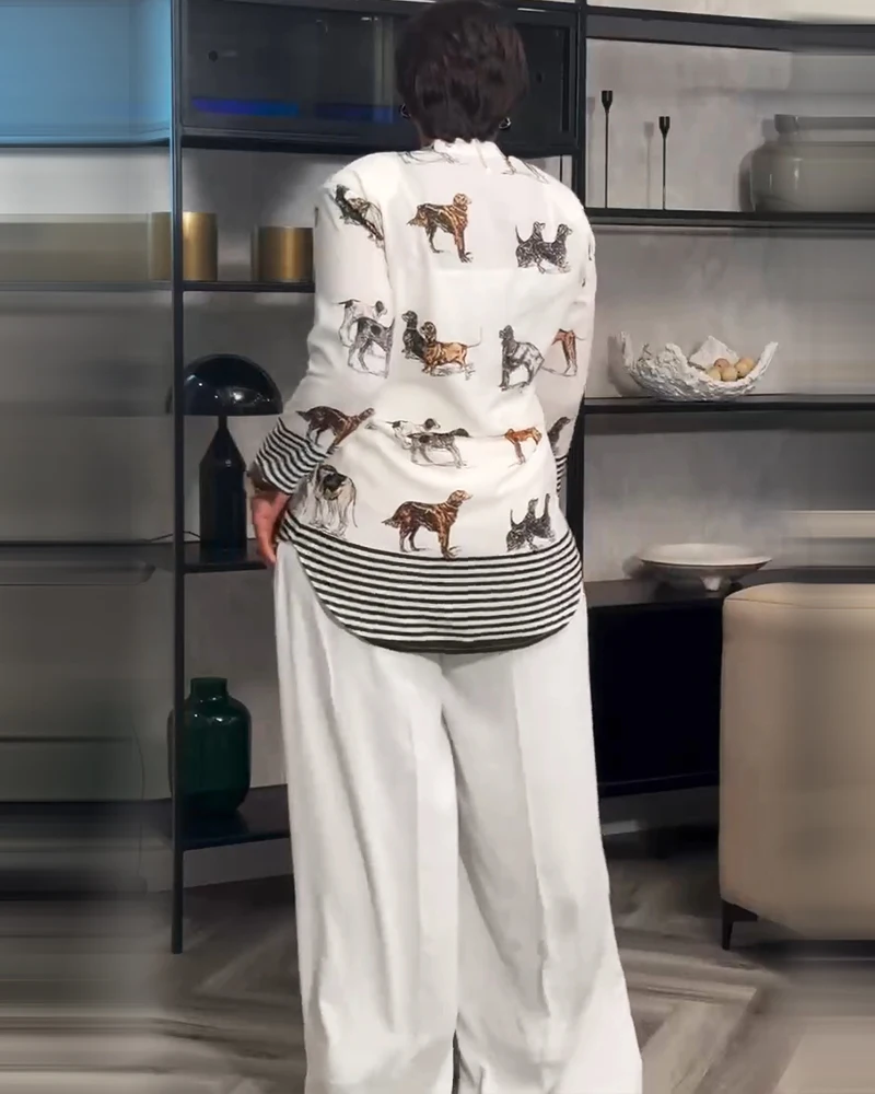 Fashion Women New Two Piece Sets Elegant Summer Floral Print Lapel Single Breasted Tops Wide Leg Pants Outfits Casual Streetwear