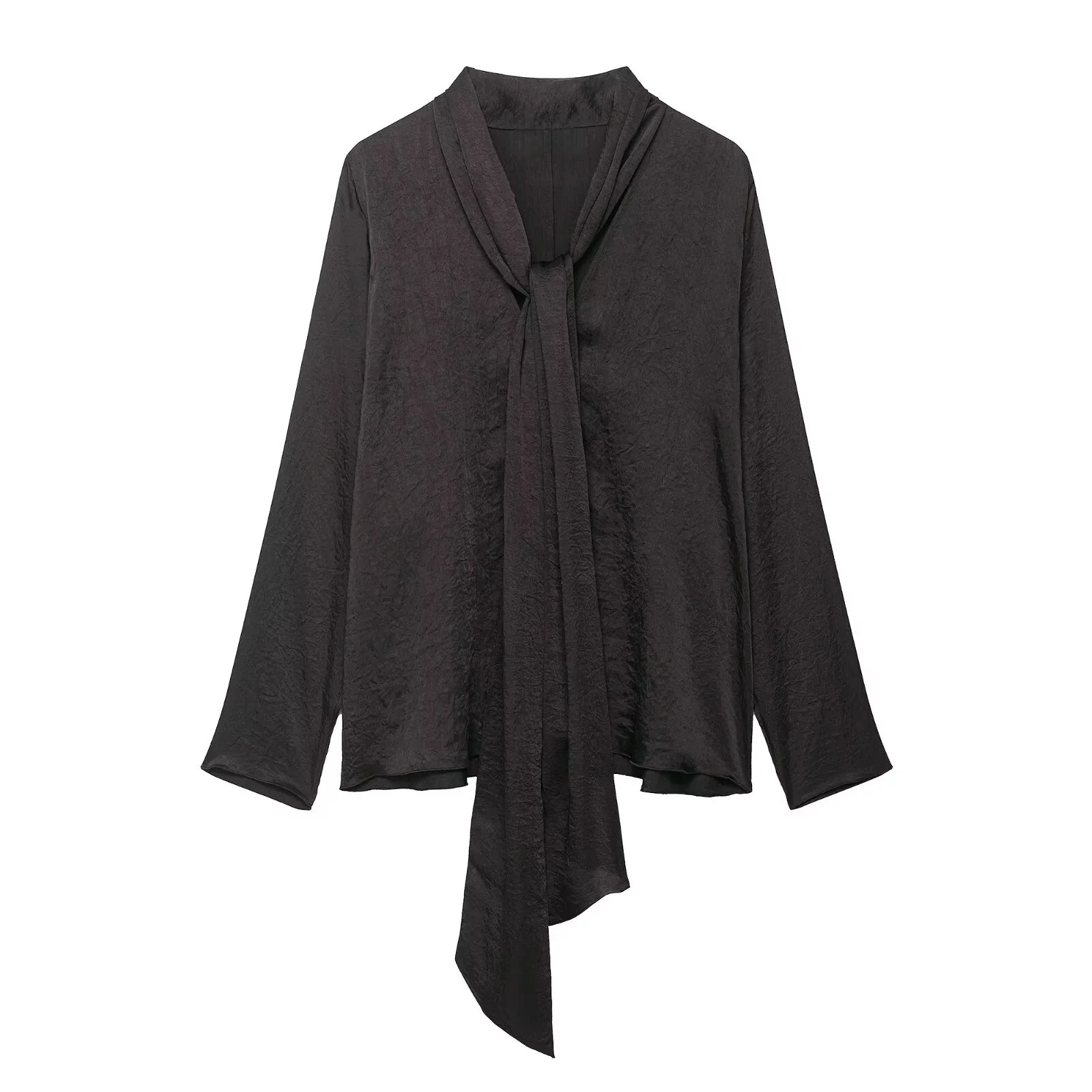 

PB&ZA2025 women's autumn new loose casual temperament simple fashion knot collar long flowing cardigan