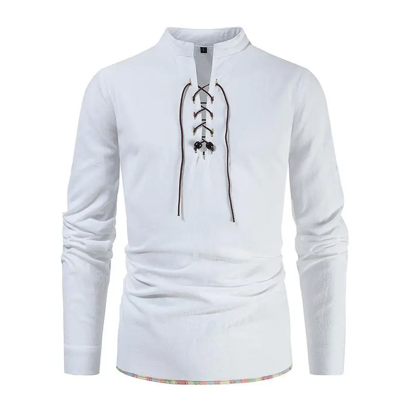 

Men's Cotton Linen irt Long Sve Hippie Sle Comfortable Breathable Casual Faionable Inner Wear Pure Color Versatile