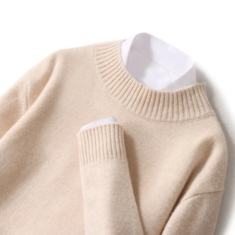 

00% Pure Wool Men's f High Ne Knitted Sweater Autumn Winter Loose Casual Long Sve Base Layer Knitwear