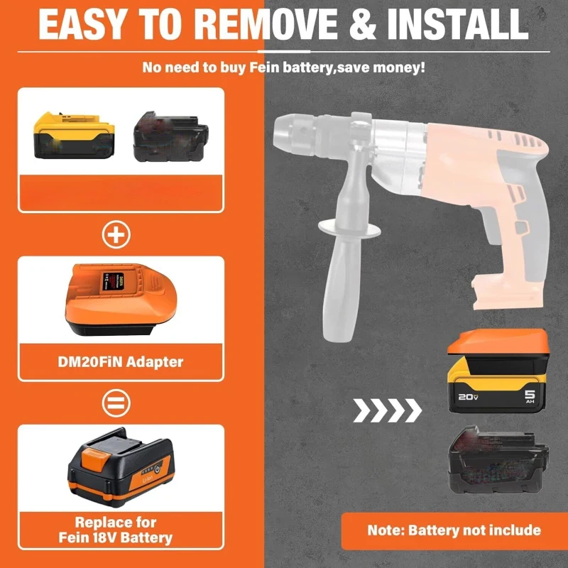 

NEW Battery Adapter Converter DM20FIN for Dewalt/Milwaukee 18V 20V Li-ion Batteries to for Fein 18V Cordless Power Tools Drill