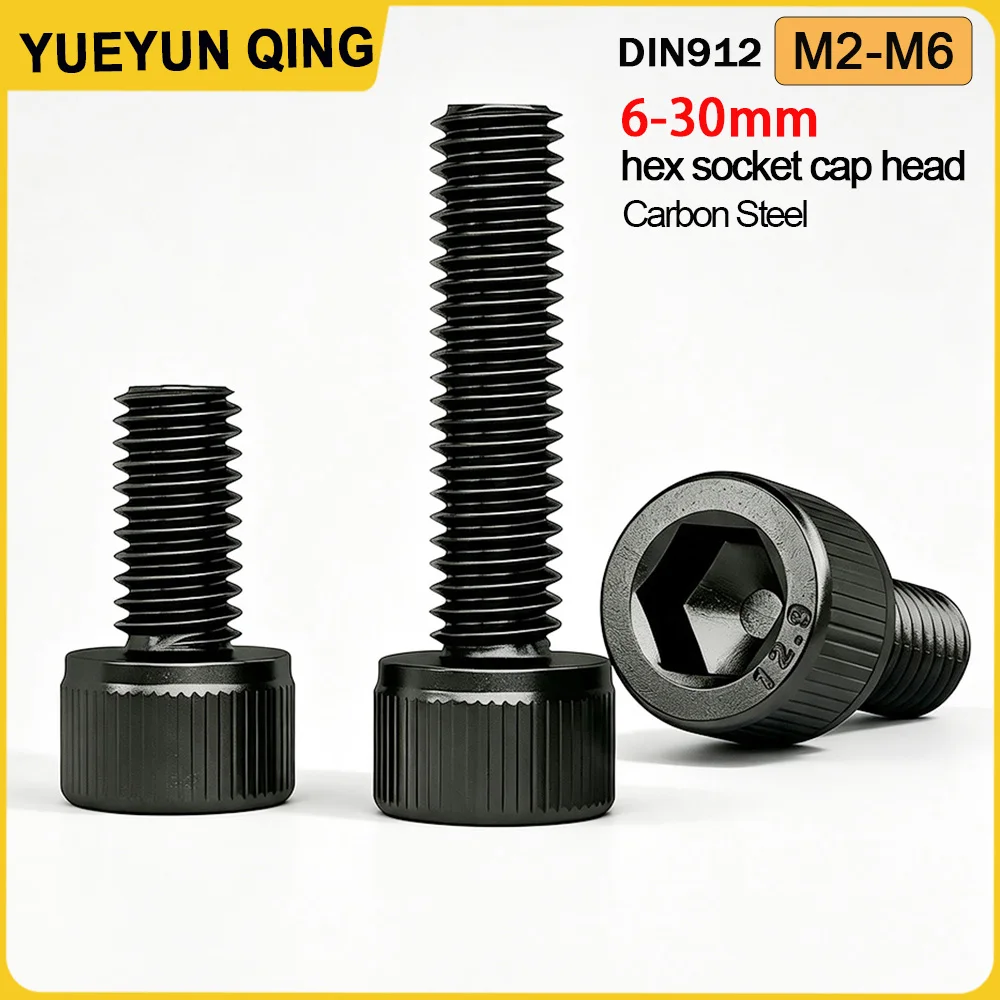 DIN912 Hexagon Hex Socket Head Cap Allen Bolt Screw M2 M3 M4 M5 M6 Grade 12.9 Black Carbon Steel Allen Screw Length 6-30mm