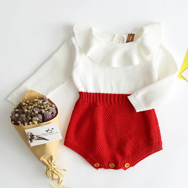 Neugeborenen 2025, Kinder Strampler Baby Mädchen Langarm Stricken Strampler Mädchen Patchwork Overall Kleidung Frühling Herbst Outfit
