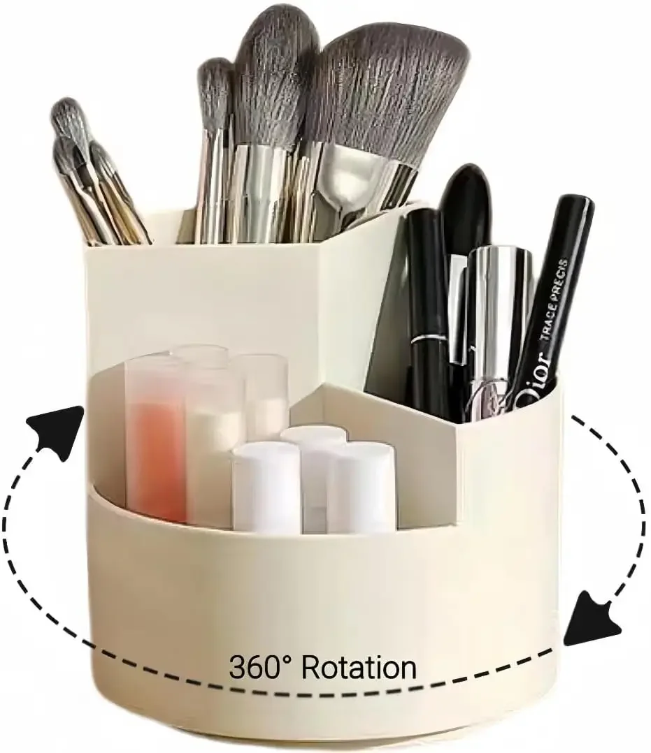 Portalápices Giratorio de 360 Grados, Organizador de Almacenamiento de Brochas de Maquillaje/Cosméticos con 3 Ranuras, Taza para Escritorio, Mesa, Tocador, Encimeras