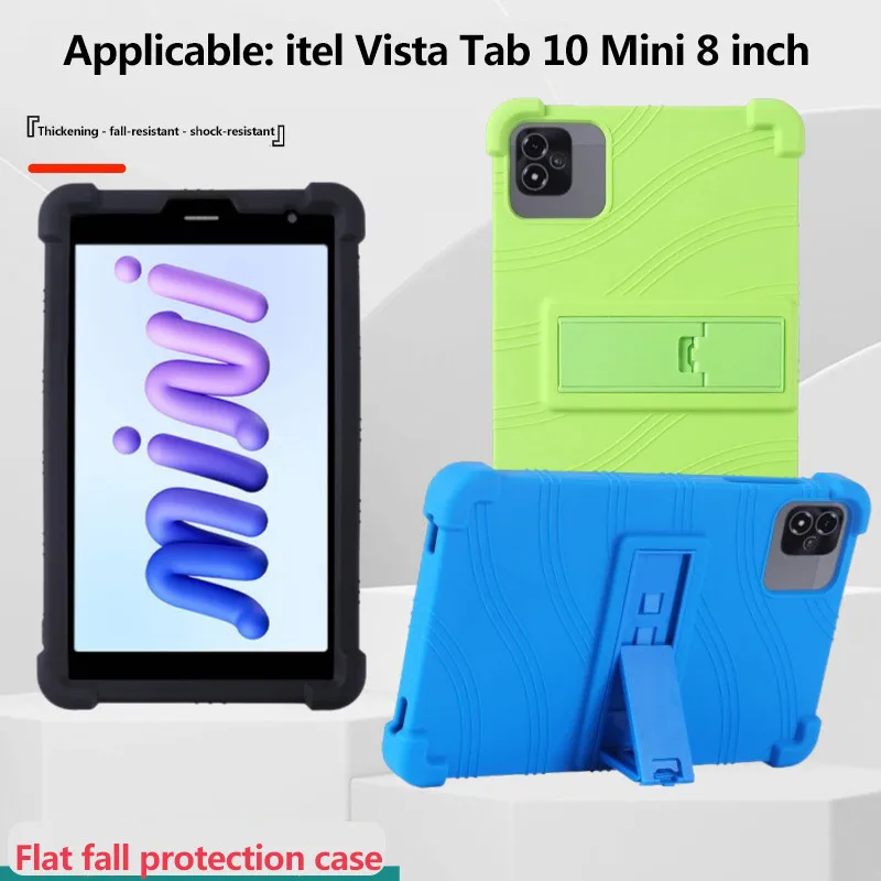Capa de silicone macio para tablet, para itel vista tab 10mini 8 polegadas ajustável multi-ângulos capa à prova de choque crianças seguras