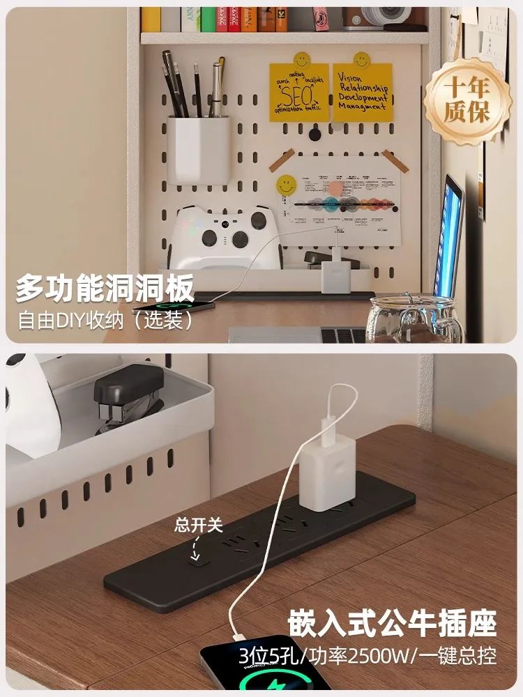 خزانة مكتب من الخشب الصلب مزدوجة الأغراض، جدار متكامل قابل للسحب، سعة كبيرة للتخزين والتخزين، مكتب شقة صغير #5