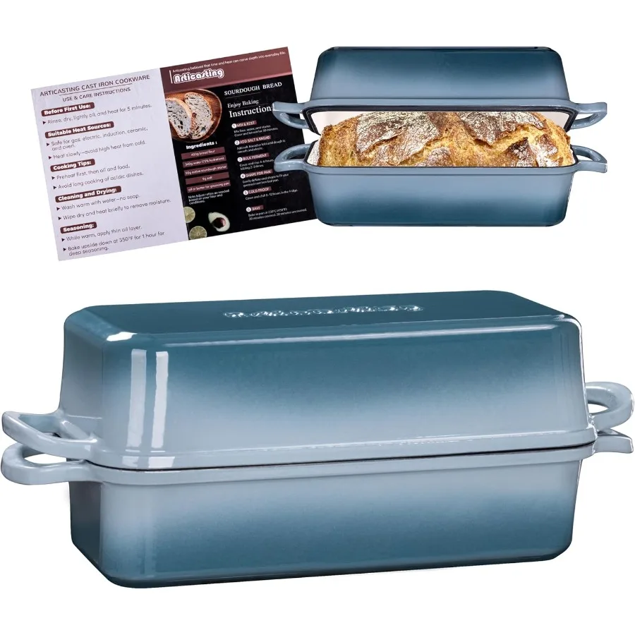 

11x5 Inch Cast Iron Bread Loaf Pan With Lid 5.8 Qt Large Loaf Pan for Sourdough Bread Baking Heavy Duty Dutch Oven Bread Pan Fo