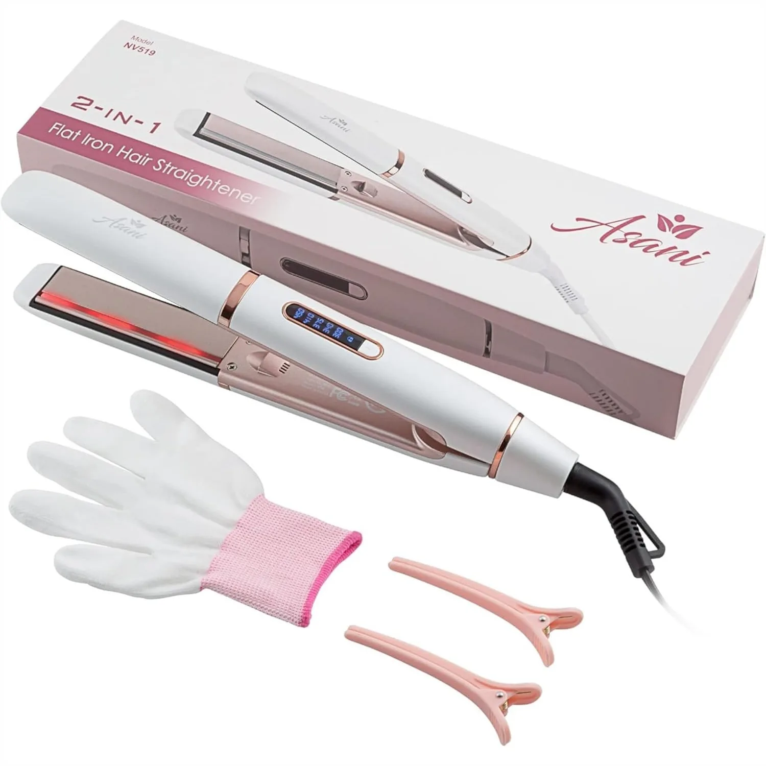

2-in-1 Flat Iron Hair Straightener and Curler with Negative Ion Technology, Ceramic Coating, 5 Heat Settings, Fast Heating