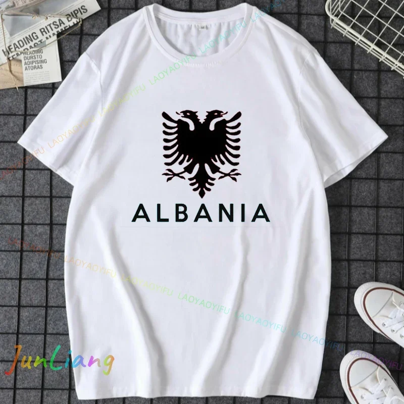 

I Love Albanian Flag National Emblem Story Eagle Short Sleeve Men T-shirt 100% Cotton Men's Clothing Y2k Clothes Harajuku Goth
