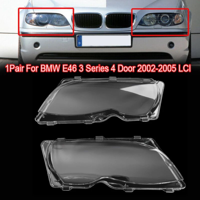 MagicKit Pair For BMW E46 3 Series 02-05 Clear Headlight Glass Lens Lamp Cover Shell