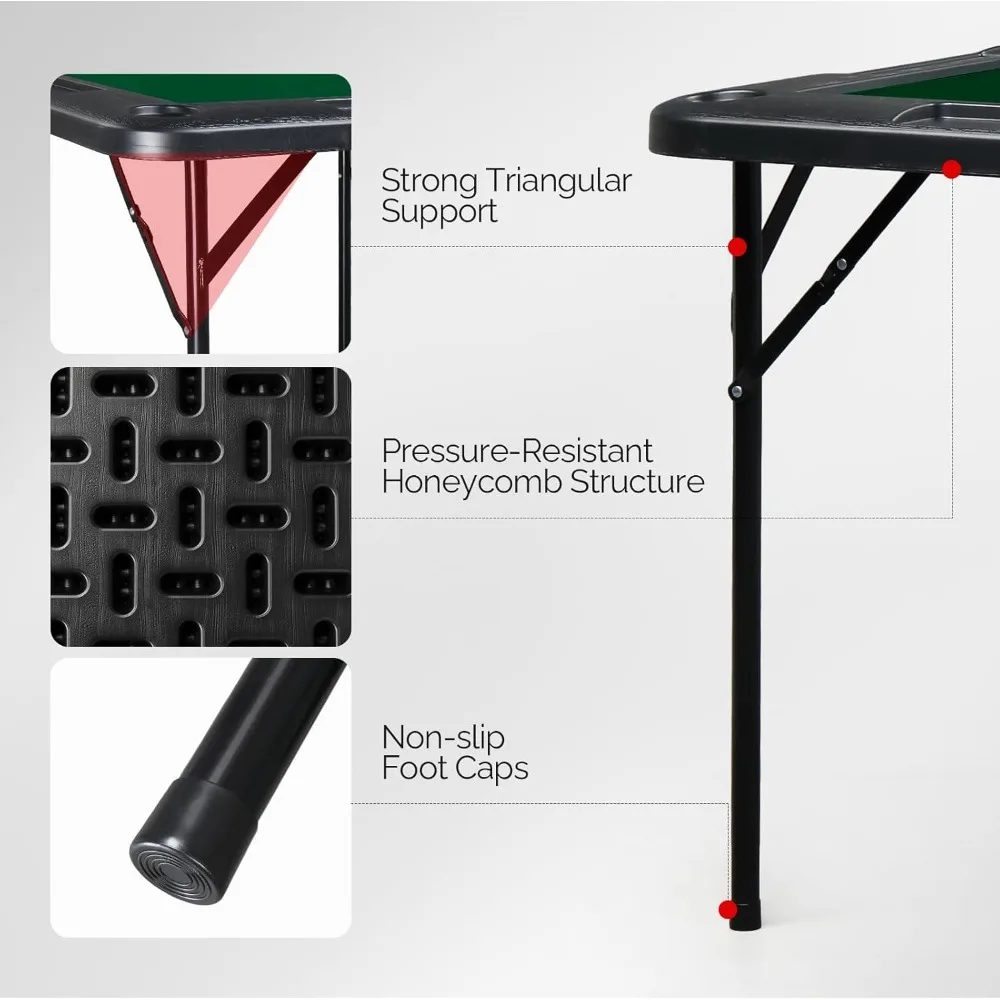 Składany stół do mahjonga na 35 graczy, stół do gier karcianych dla 4 graczy z uchwytami na kubki i rowkami na żetony, przenośna składana plansza do pokera i domino