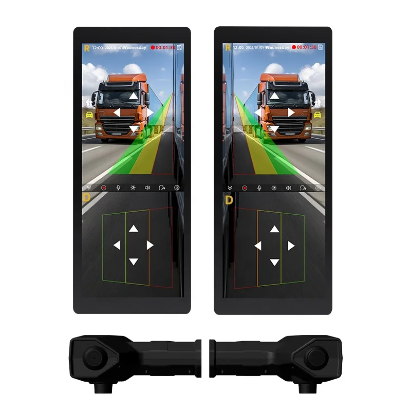 12.3 Inch Dual Lens Backup Side Reverse Rear View Mirror Camera System Full HD 1080P Electronic Vehicle Bus Semi Truck IPS