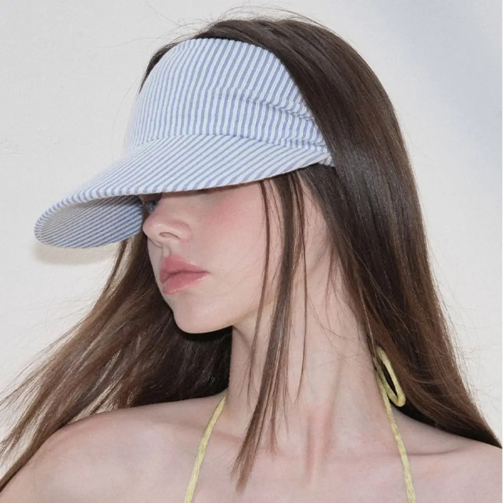 Simple Foldable Striped Elastic Headband UV Protection Empty Top Traceless Sun Hat Adjustable Breathable Open-Top Cap Holiday