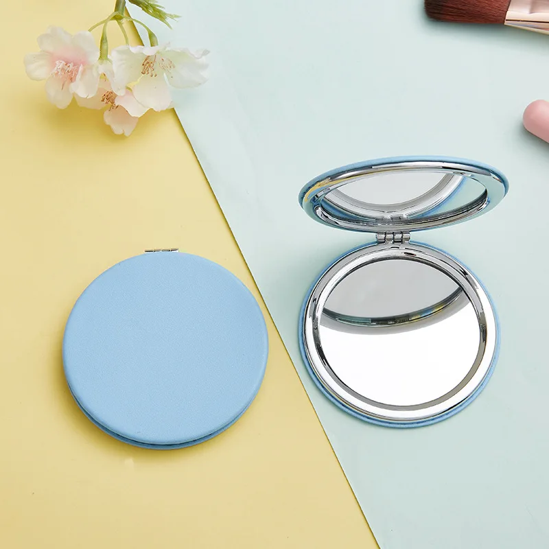 Draagbare Mini Pu Opvouwbare Spiegel Makeupmirror Draagbare Makeupmirror Ronde Dubbelzijdige Vergroting Voor Reizen Schoonheid Cosmetische Tool