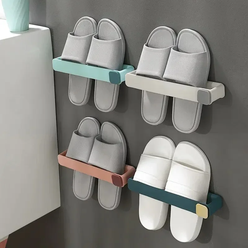 

Bathroom Slipper Shelf No Punching Wall Mounted One Piece Rack Space Saving Shelf Bathroom Hanging