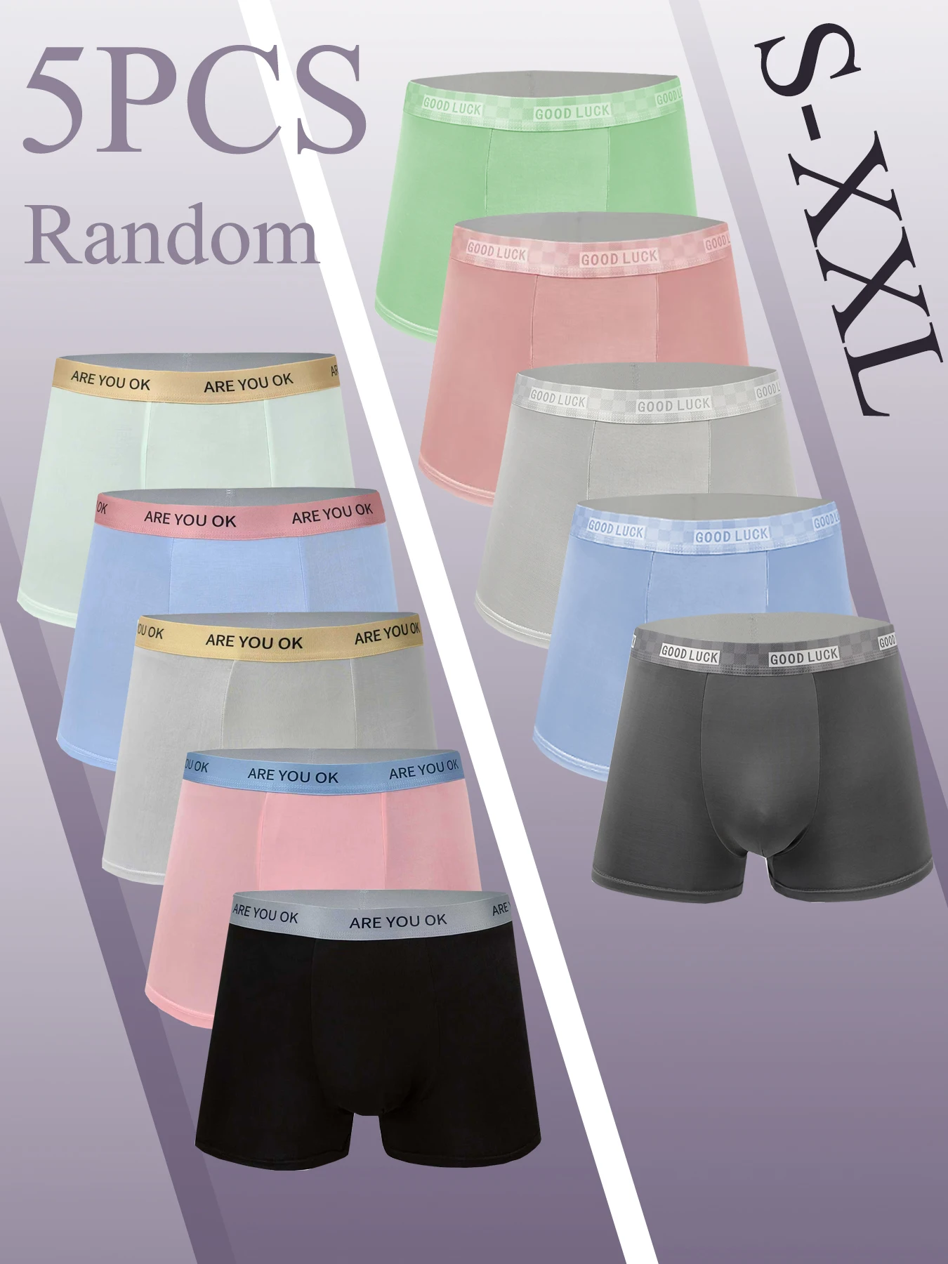 

A random set of 5 pieces of energetic, comfortable, breathable and casual men's boxer shorts