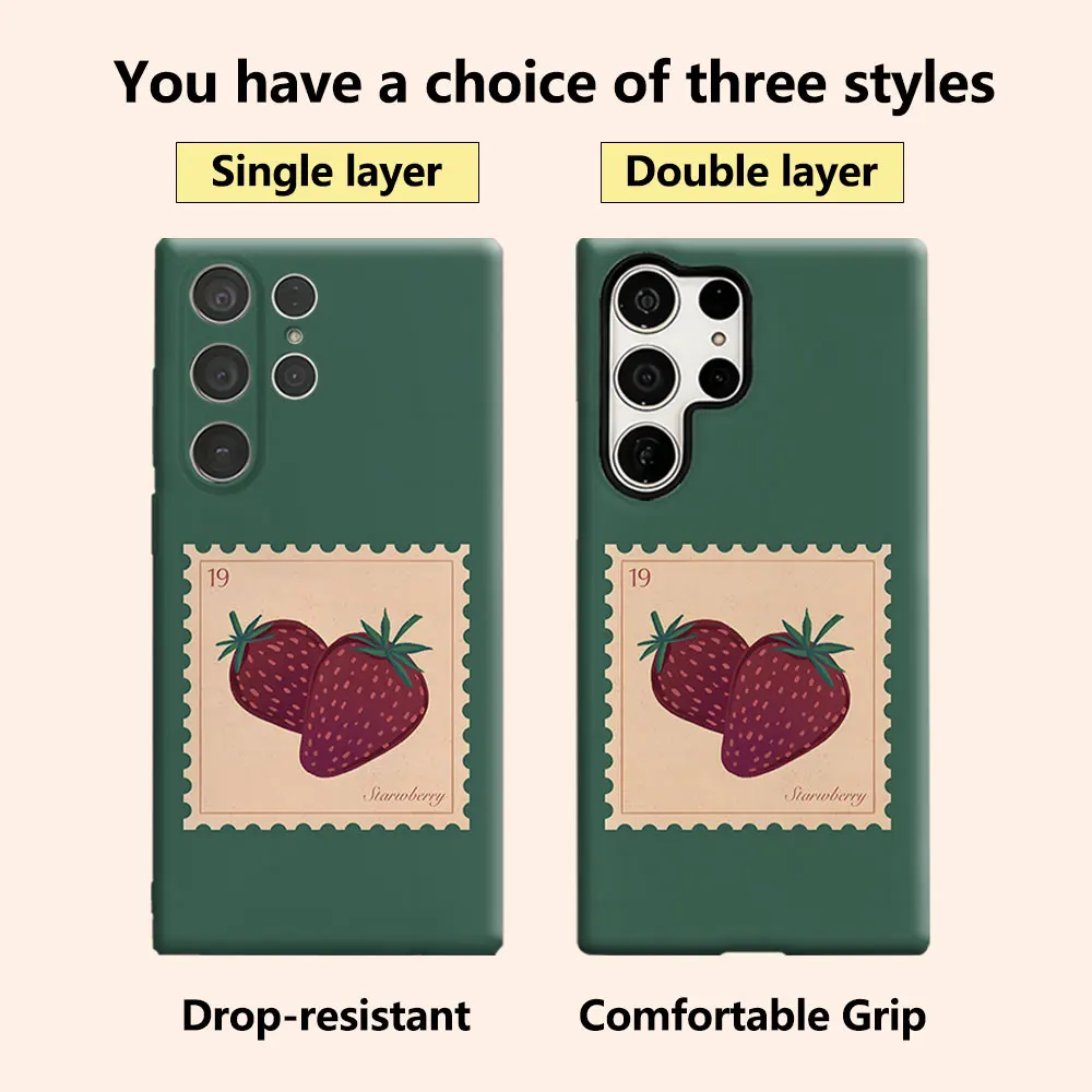 Strawberry Stamp Phone Case for Samsung Galaxy S26 S25 Ultra S24 S23 Ultra Plus Shockproof Double layer tough Back Cover
