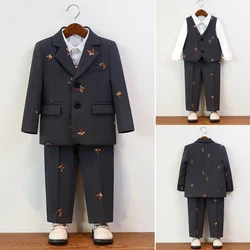 Boys Suit Outfits Set Autumn Winter Fashion Butterfly Embroidery College Style Girl School Uniform Kids Host Performance Costume