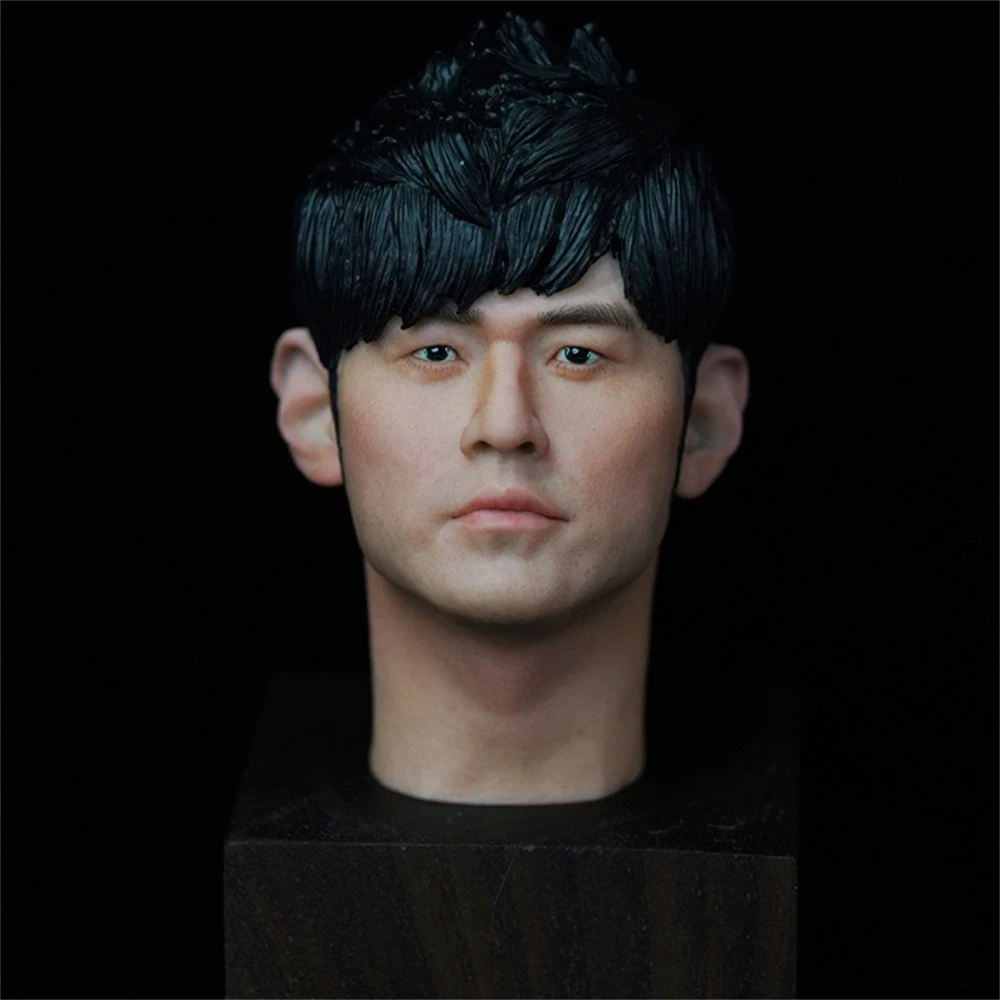 For Sale 1/6th Hand Painted Middle Aged FatJay Chou Black Hair Head Sculpture Carving for 12'' PH TBL Action Figure