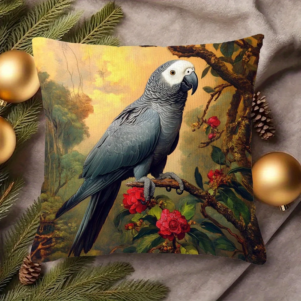 Vibrant Parrot Tropical Jungle Scene Throw Pillow Cover for Sofa Couch Home Decor Cushion Accent Pillow
