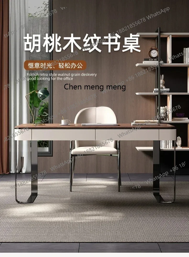 ZZWalnut solid wood desk light luxury designer study home minimalist premium desk