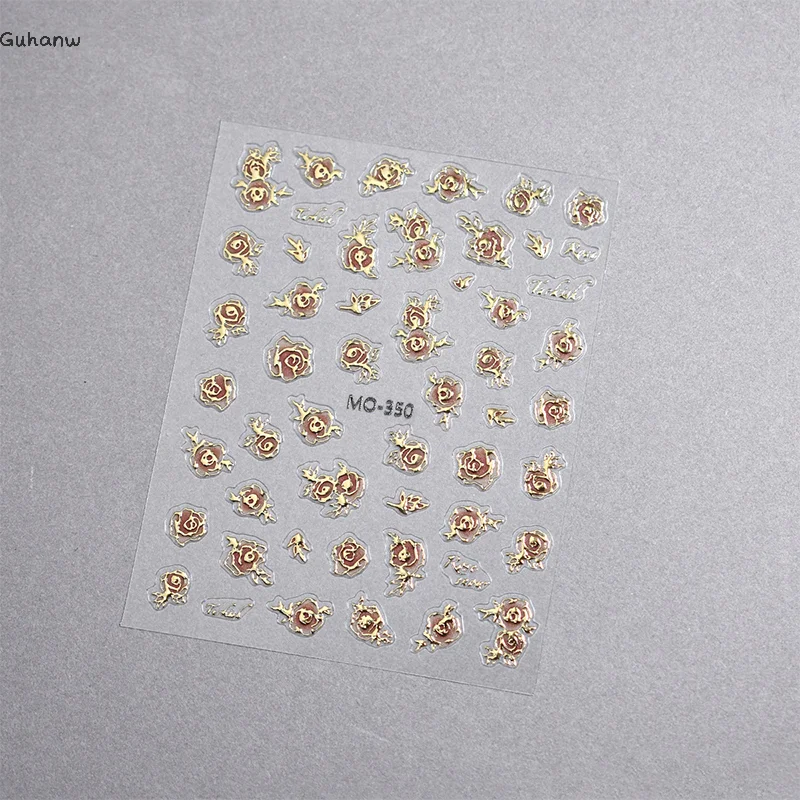 

[WHB]Gold Rose Flowers 3D Self Adhesive Nail Art Decorations Stickers High Quality Fashion Manicure Decals Accessories