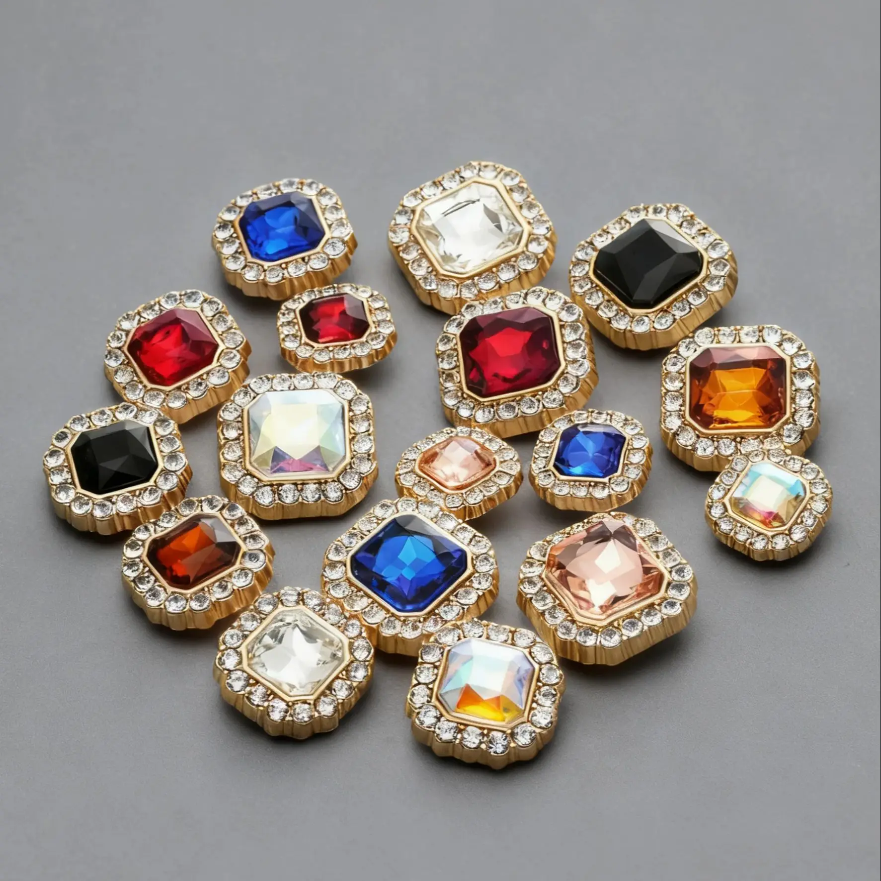 

5-Pack Trendy Square Rhinestone Metal Buttons for DIY Sweater Outerwear Hand Sewing Accessories for Shoes Hats Bags Boxes