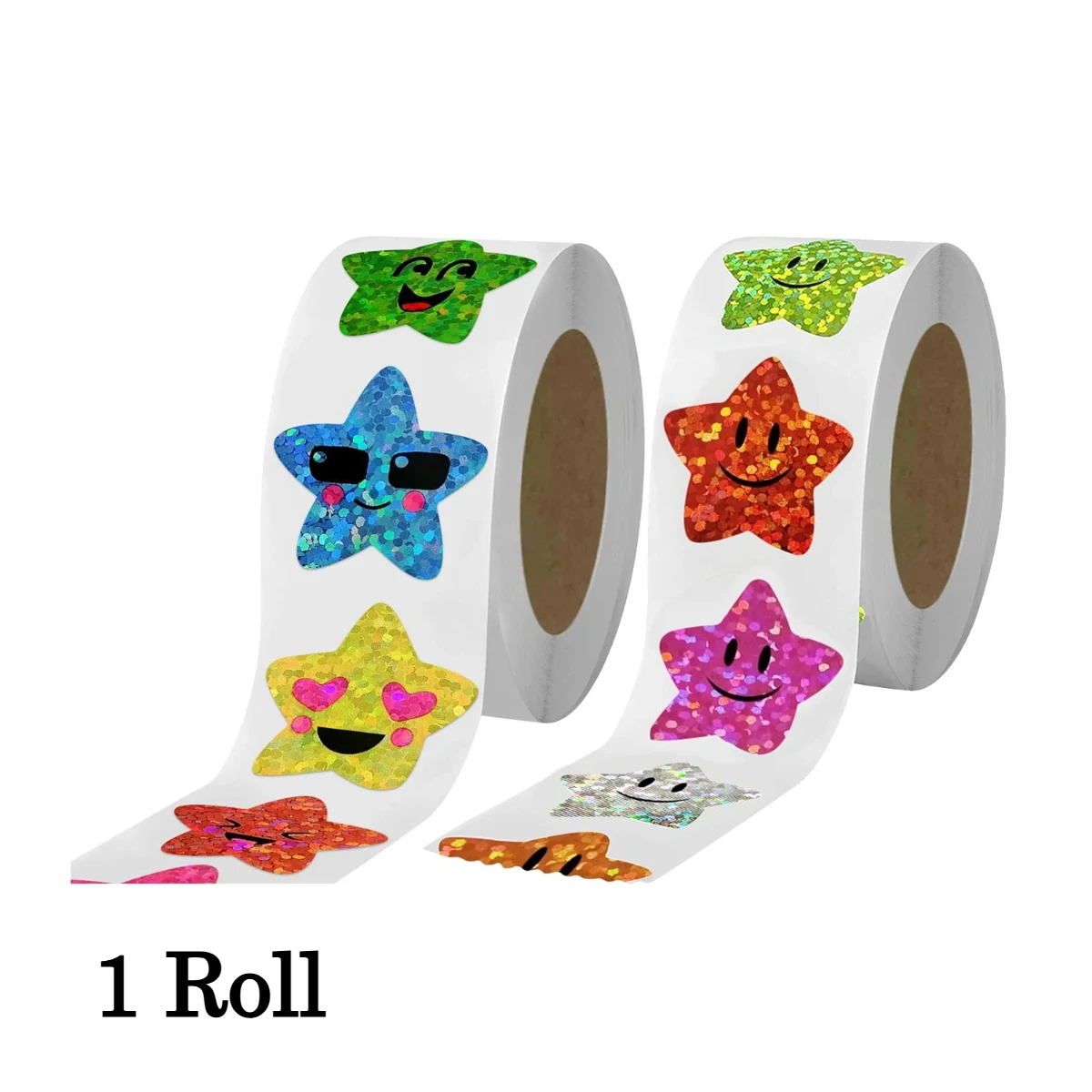Glitter Foil Star Smile Stickers for Kids Reward Teacher Supplies School Classroom Planner Decor, 500Pcs per Roll
