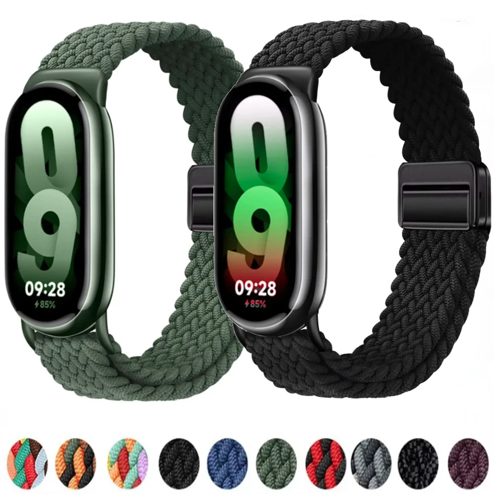 Loop Nylon Strap for Xiaomi Band 9 8 Adjustable Magnetic Buckle Mi Band 9 Bracelet Weave Wristband for Mi Band 8 9 Accessories