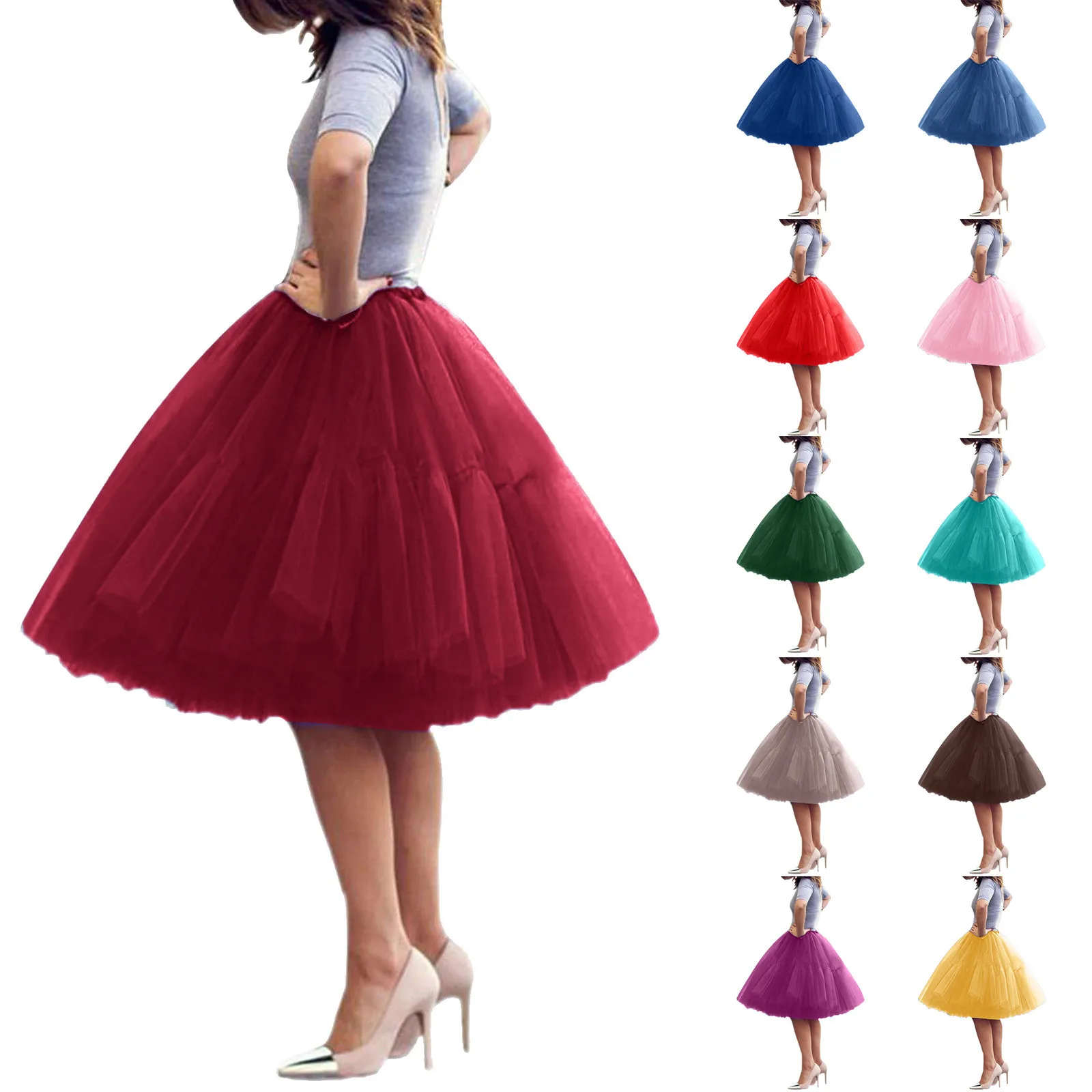 High Street Yellow Women Tulle Multi-Layers Skirts For Cosplay Party Short Fashion Adult Elastic Waist Female Bridal Accessories