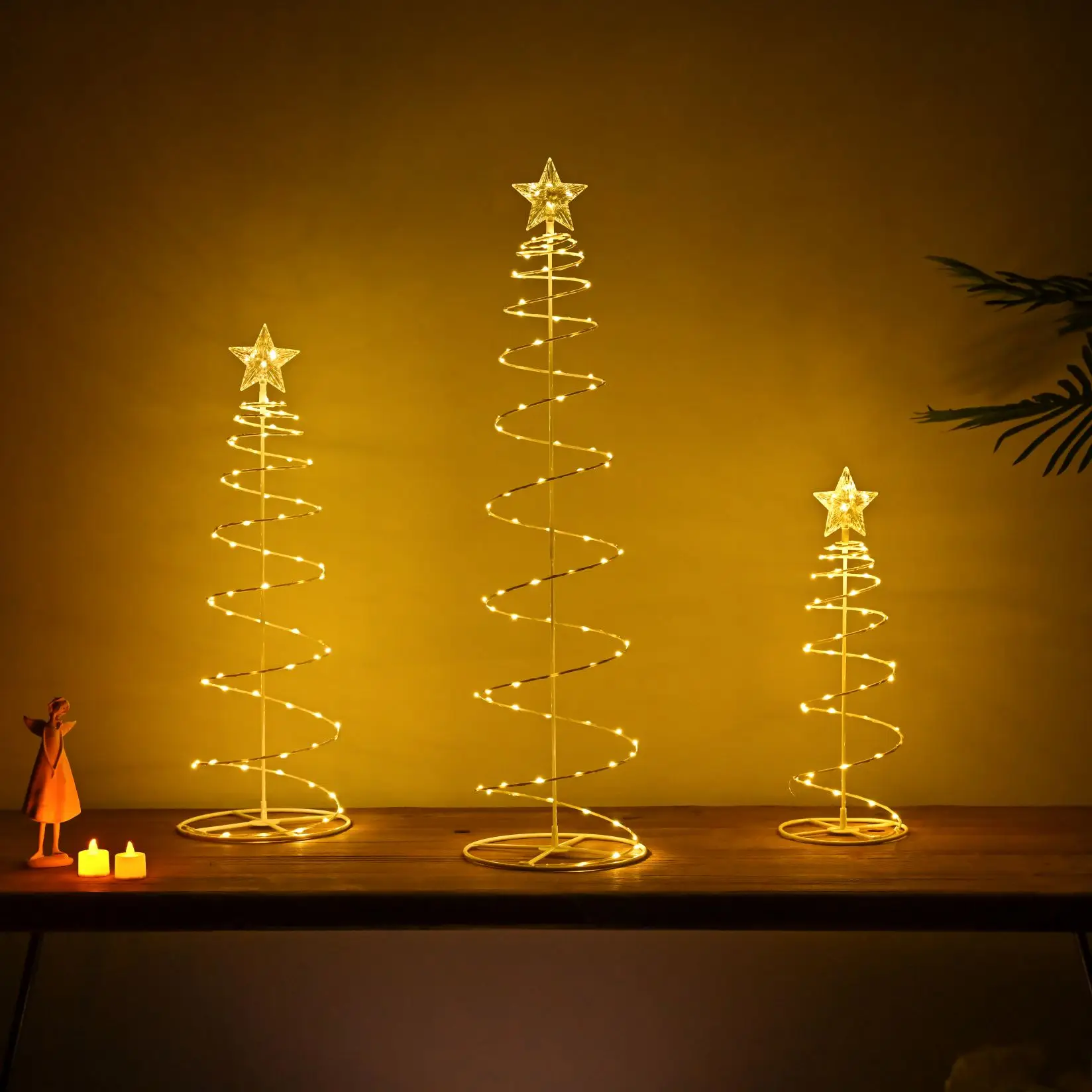 Conjunto de 3 LED 50L/80L/100L 45cm/60cm/80cm Kit de luz espiral com estrela Finial Quintal Decoração de casa