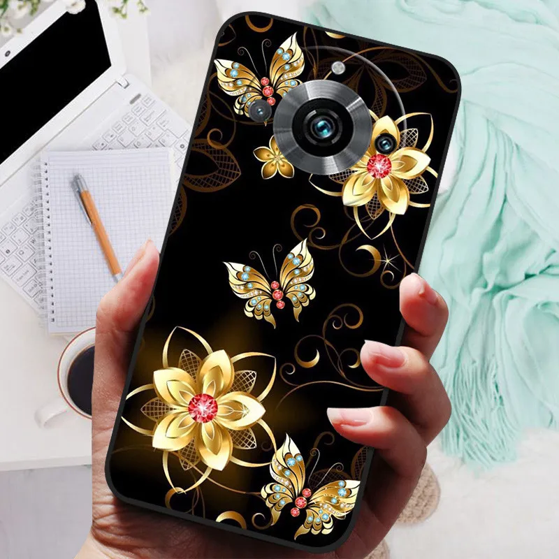 Pokrowiec na Realme 11 Pro Plus Case Black Silicone Cute Painted TPU Coque dla Realme11 Pro Capa Realme 11 5G 203 Funda Protective