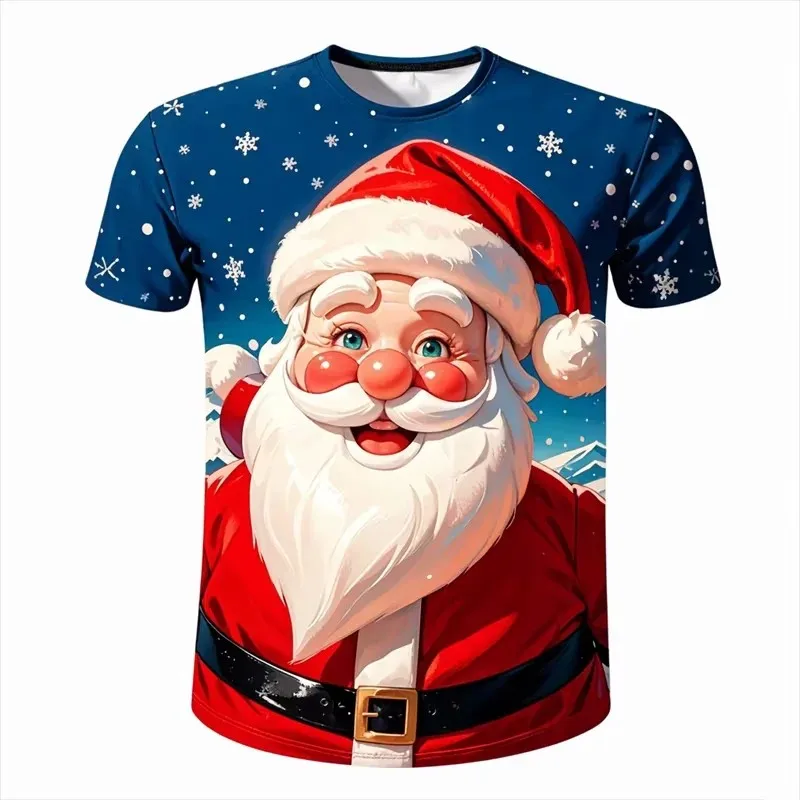 Funny Christmas Graphic Men's T-Shirts 3D Printed Santa Clause Pattern Short Sleeve Tees Fashion Casual Creative Design Clothing