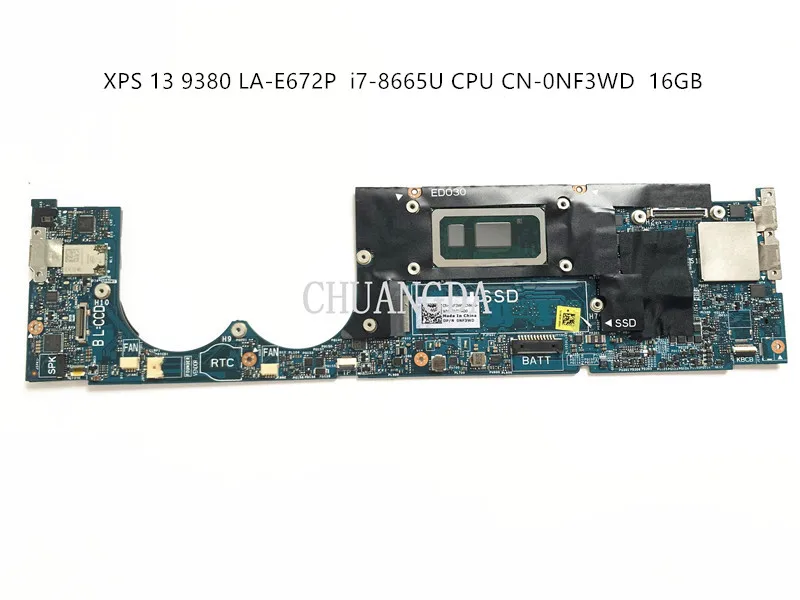 For Dell XPS 13 9380 LA-E672P Laptop Motherboard with SRF9W i7-8665U CPU05F77F 8GB 100% full