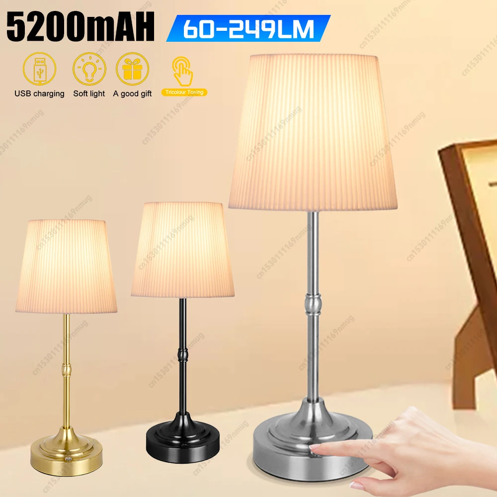 

Cordless LED Metal Table Lamp USB Rechargeable 2200K Warm Light Bedside Dining Room Lamp Night Light for Dining Room Bedroom Bar