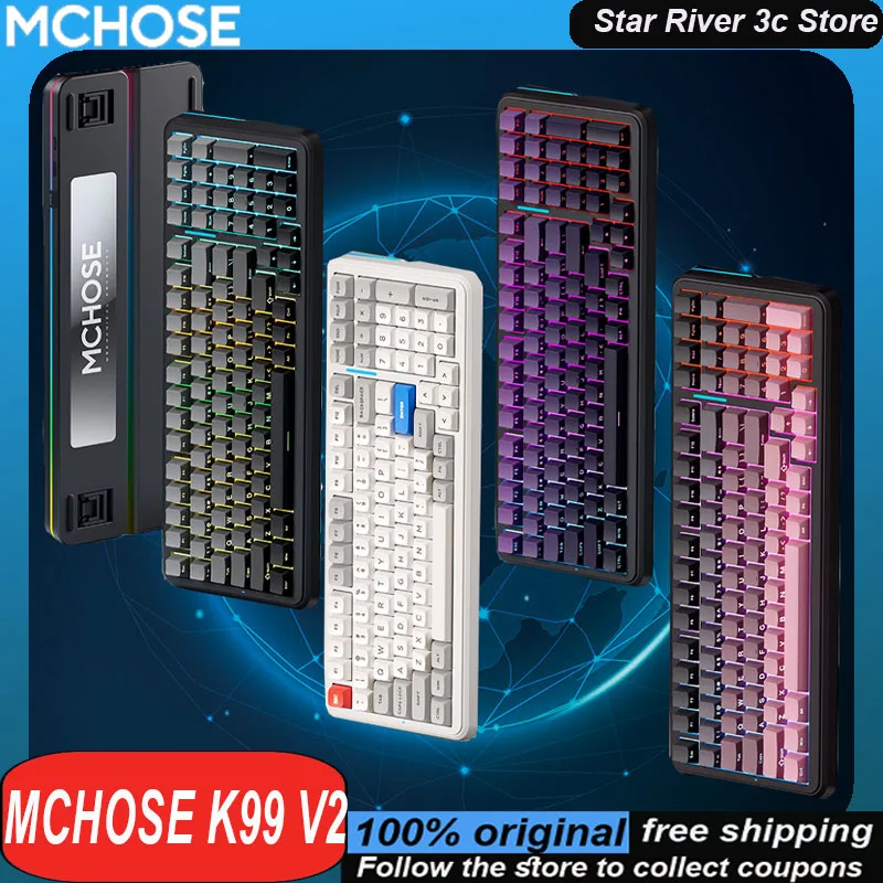 MCHOSE K99 V2 Mechanical Keyboard Wireless Tri Mode Aluminum Alloy Backboard Long Battery Life Customized Gaming Keyboard Gift