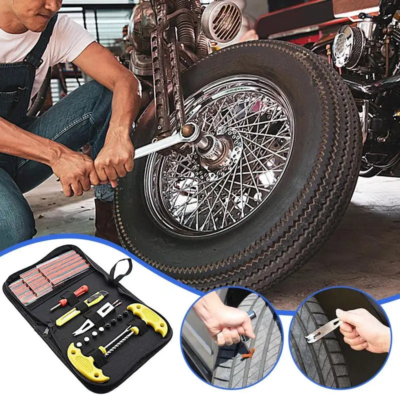 Car Tire Repair Kit Studding Tool with Rubber Strips Tool Puncture Plug Tool Set Glue Free Auto Motorcycle Repair Tire Film Nail