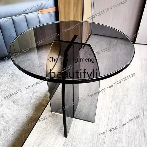 k182zx1Nordic gray acrylic coffee table small round table simple creative light luxury edge table