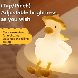 Cute Duck Night Light Bedside Desk Pat Touch Silicone Night Lamp Dimmable Baby Kids Room Decor Ambient Lighting Birthday Gifts