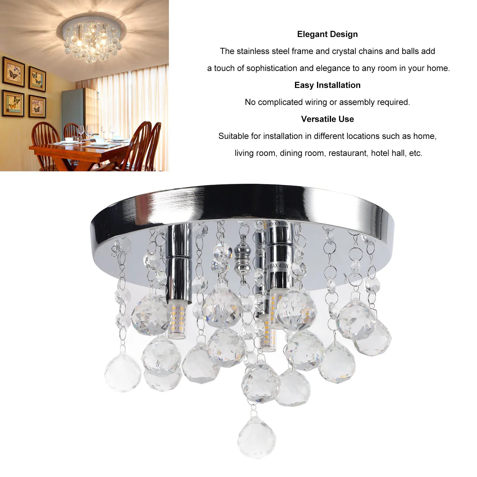 ZK30 Crystal Chandelier Exquisite Look Easy Installation Crystal Ceiling Light for Living Room Bedroom