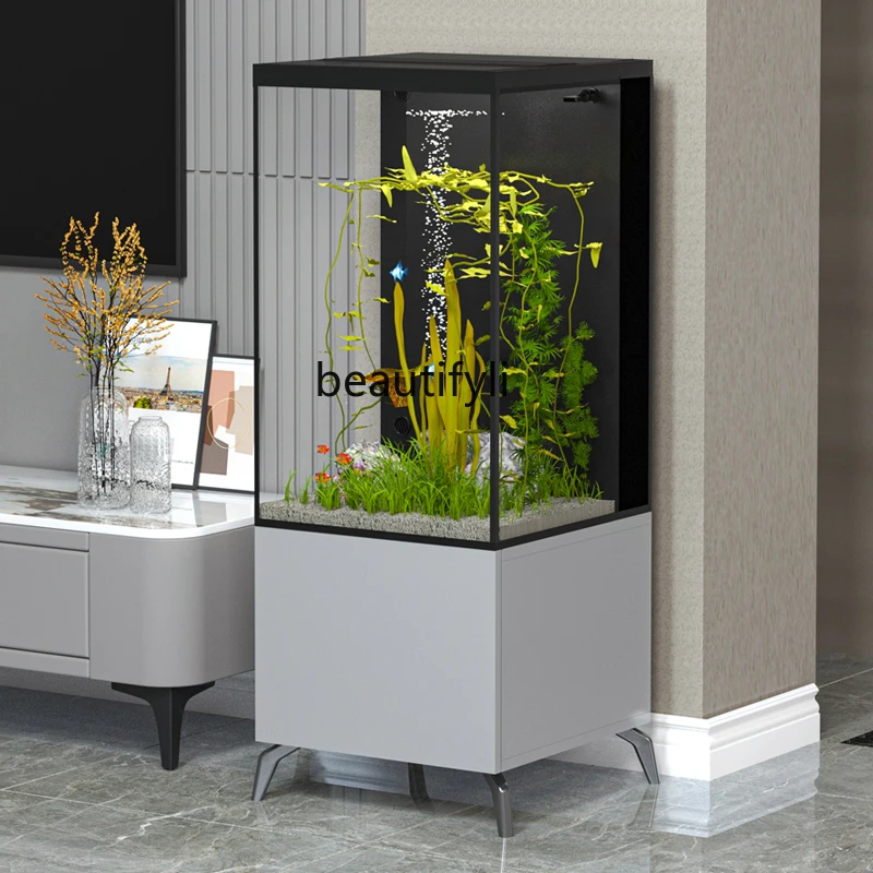 Living Room Square VAT Base Cabinet Back Filter Super White Glass Fish Globe Aquarium Floor Home