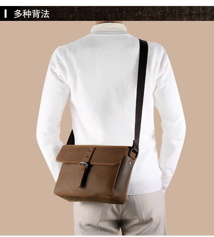 Кожаная мужская повседневная сумка Douyin в стиле ретро Crazy Horse, кожаная косая сумка для путешествий на открытом воздухе, первый слой, мужская сумка из воловьей кожи