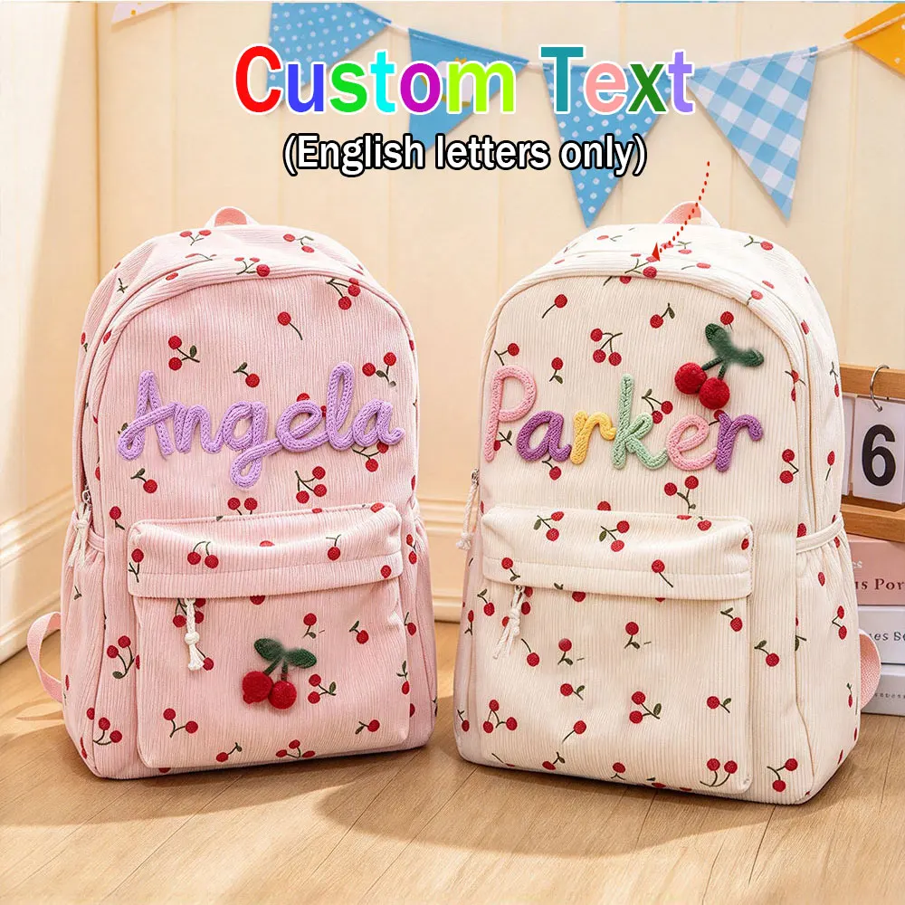 1pc personalised cherry/heart/flower print rucksack, with customised name, casual travel bag, rucksack, festive gift