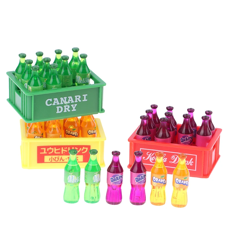 

1Set 1:12 Scale Dollhouse Beverage Miniature Soda Drink Bottle with Storage Box Model Doll House Living Scene Decoration Toy