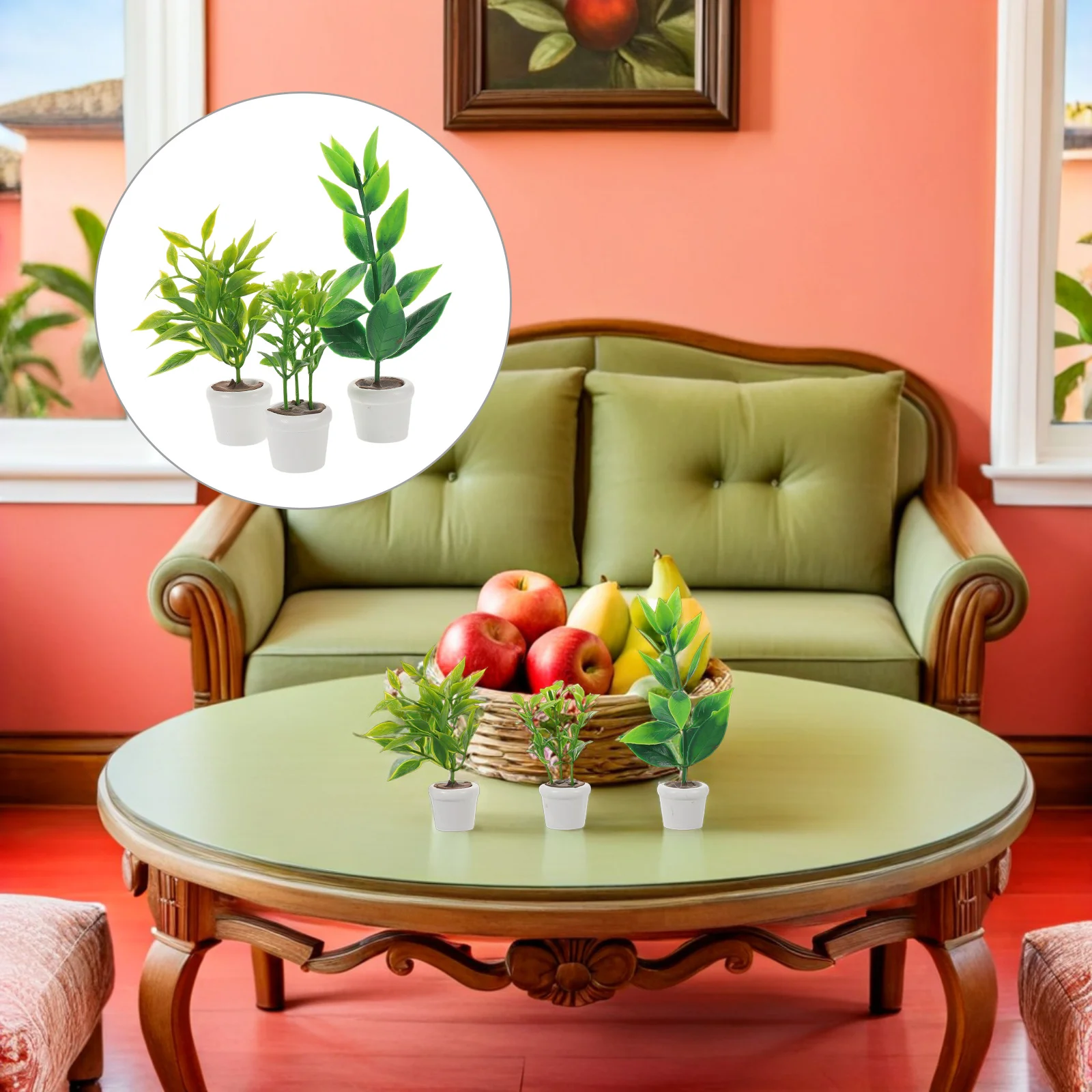 

3Pcs Miniature Potted Plants Dollhouse Accessories Realistic Artificial Green Bonsai Pots Micro Landscape Fairy Garden